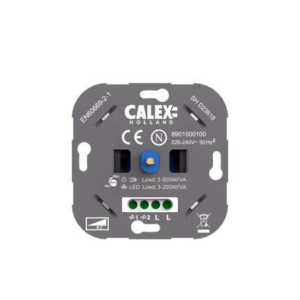 Calex Universele Inbouwdimmer / Muurdimmer voor LED met afdekplaat (3-250W)