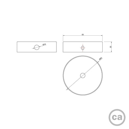 Kynda Light Kit MINI | Metalen plafondkap met 1 centraal gat en 2 zijdelingse gaten | Zwart
