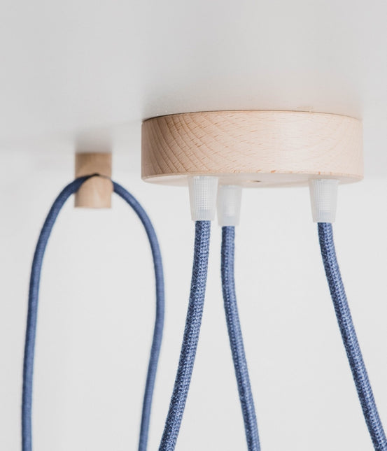 Kynda Light Plafondkap 'Woody' rond hout - 3 snoeren - Ø95mm