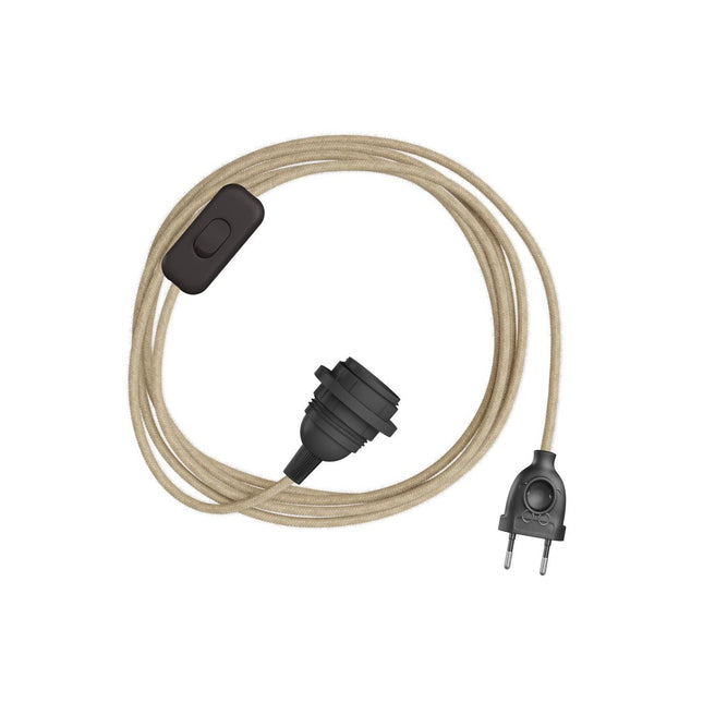 Kynda Light SnakeBis | Snoer met stekker, schakelaar & fitting | Jute (rond)