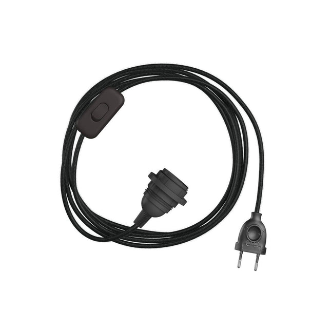 Kynda Light SnakeBis | Snoer met stekker, schakelaar & fitting | Zwart (rond)