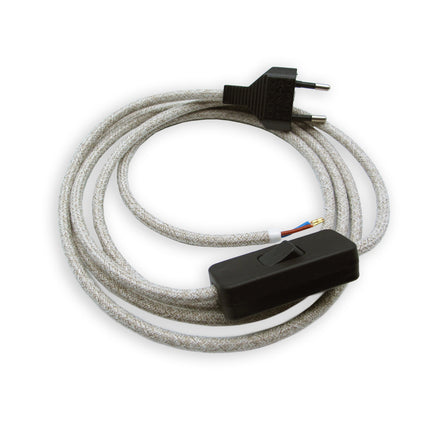 Kynda Light Snoer met stekker en schakelaar | Gemêleerde beige stof (rond)