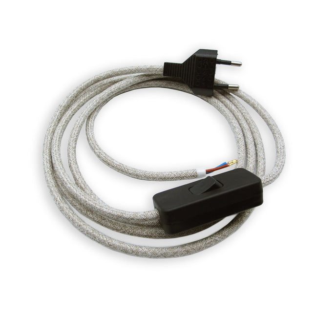 Kynda Light Snoer met stekker en schakelaar | Gemêleerde beige stof (rond)