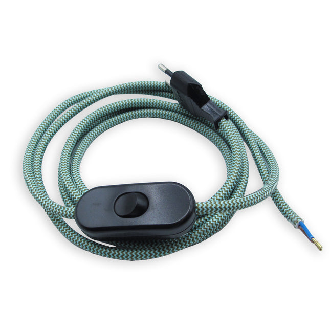 Kynda Light Snoer met stekker en schakelaar | Groen & Lichtblauw zigzag patroon (rond)