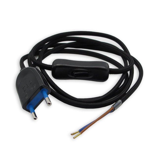 Kynda Light Snoer met stekker en schakelaar | Zwart (plat) - stekker BLAUW