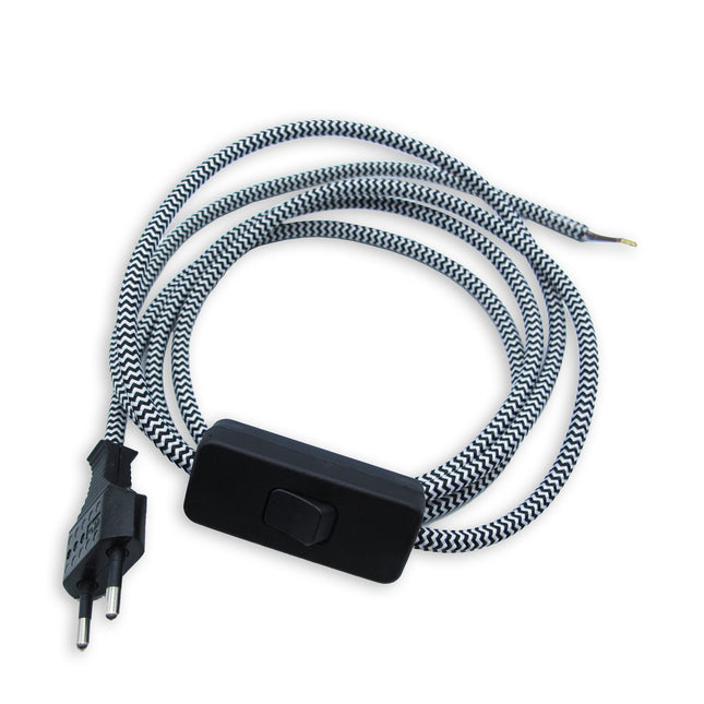 Kynda Light Snoer met stekker en schakelaar | Zwart & Wit zigzag patroon (rond)
