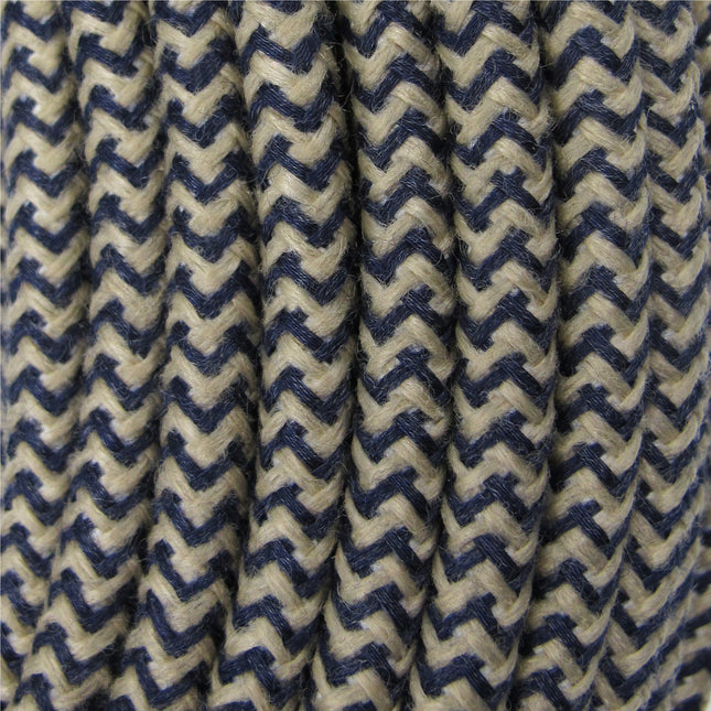 Kynda Light Strijkijzersnoer Zand & Donkerblauw - rond linnen - zigzag patroon